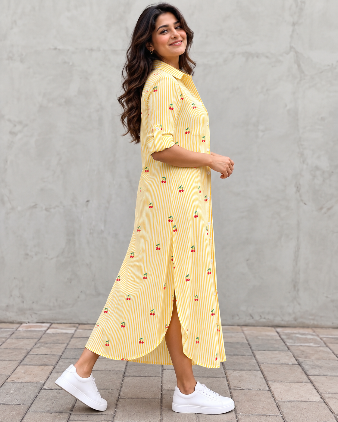 Yellow Cherry Stripe Dress