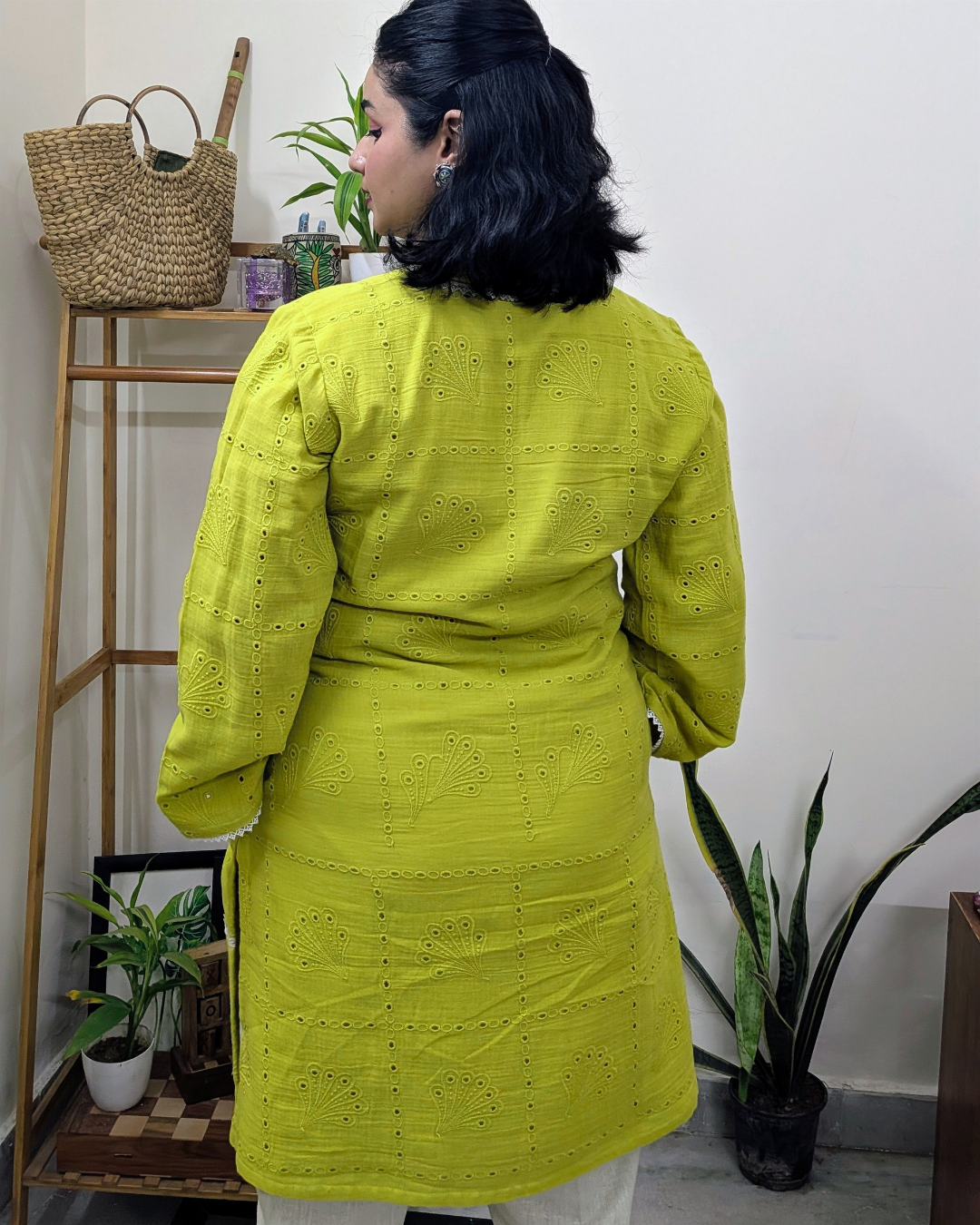 Hakoba Cotton Kurti - Lime Green
