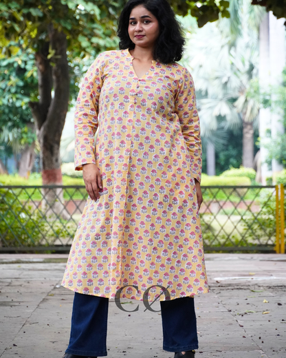 A- Line Pastel Yellow Kurti