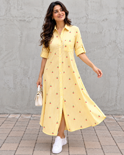 Yellow Cherry Stripe Dress