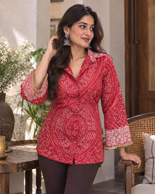 Rangrez Bandhani Red Shirt