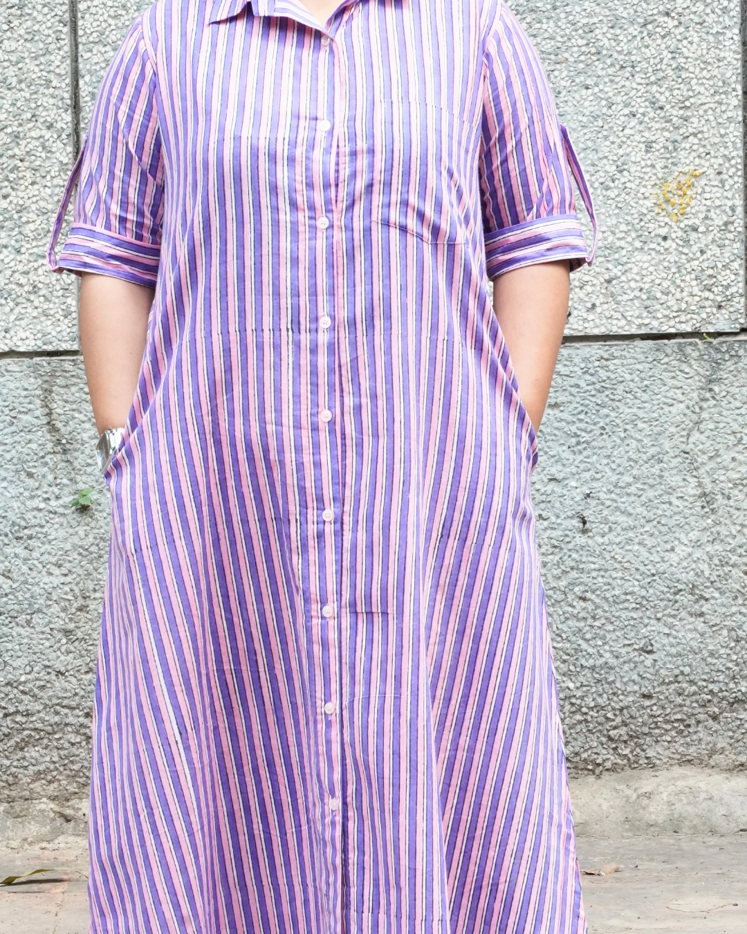 Cotton  Purple Striped Dress