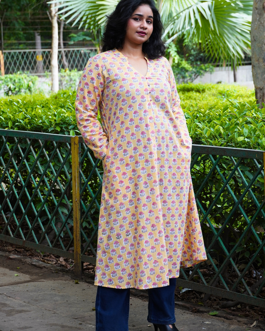 A- Line Pastel Yellow Kurti