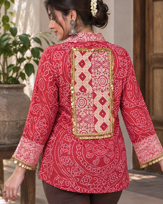 Rangrez Bandhani Red Shirt