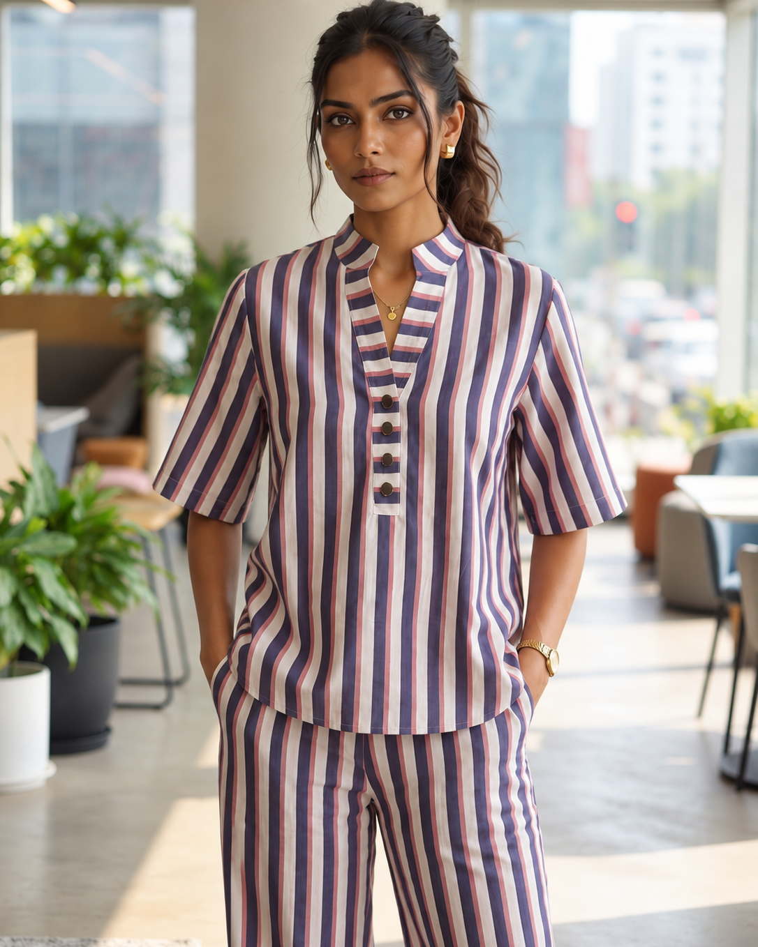 Midnight Berry Stripe Cotton Co-Ord Set