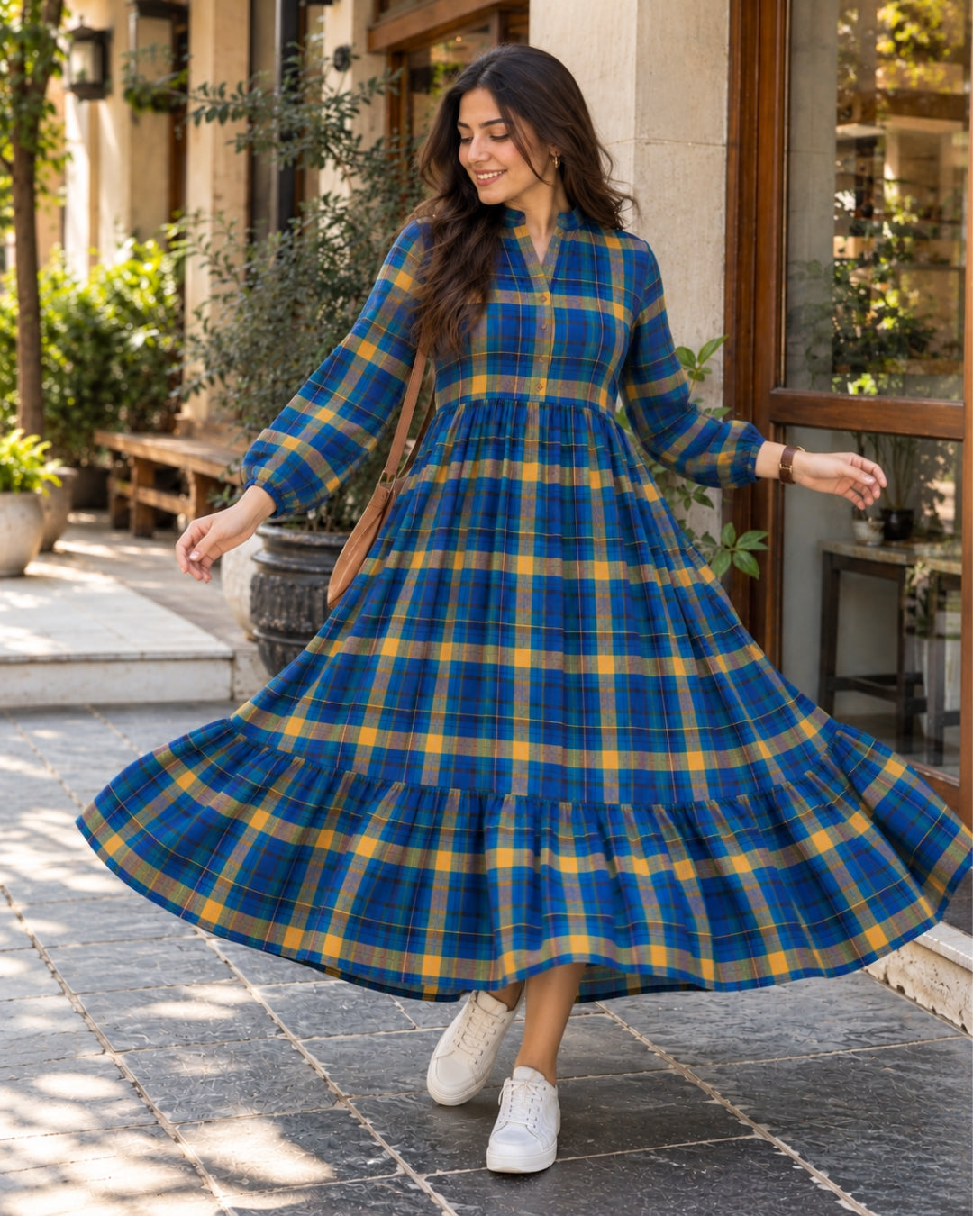 The Highland Blue Check Maxi