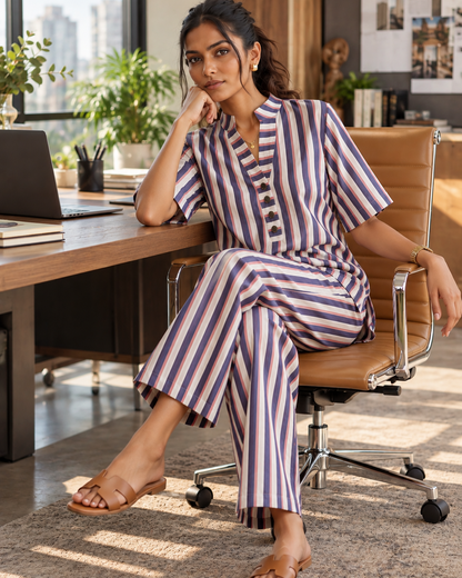 Midnight Berry Stripe Cotton Co-Ord Set