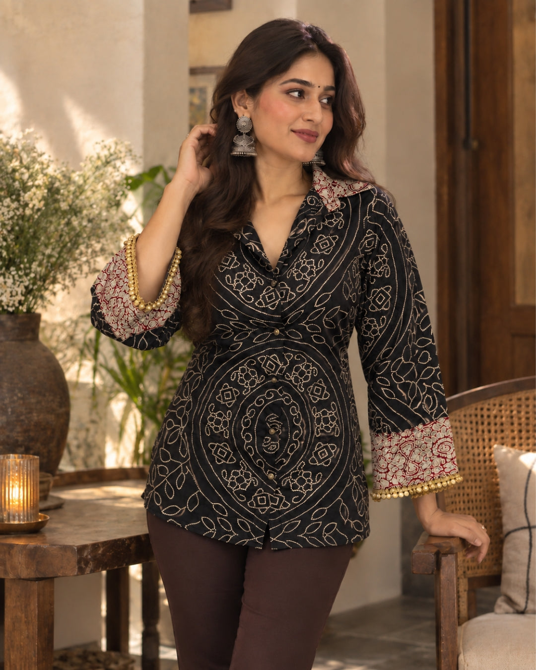 Rangrez Bandhani Black Shirt