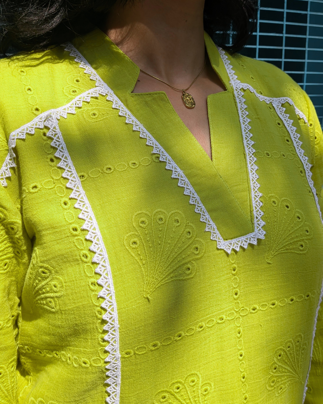 Hakoba Cotton Kurti - Lime Green