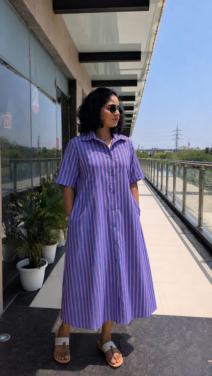 Cotton  Purple Striped Dress