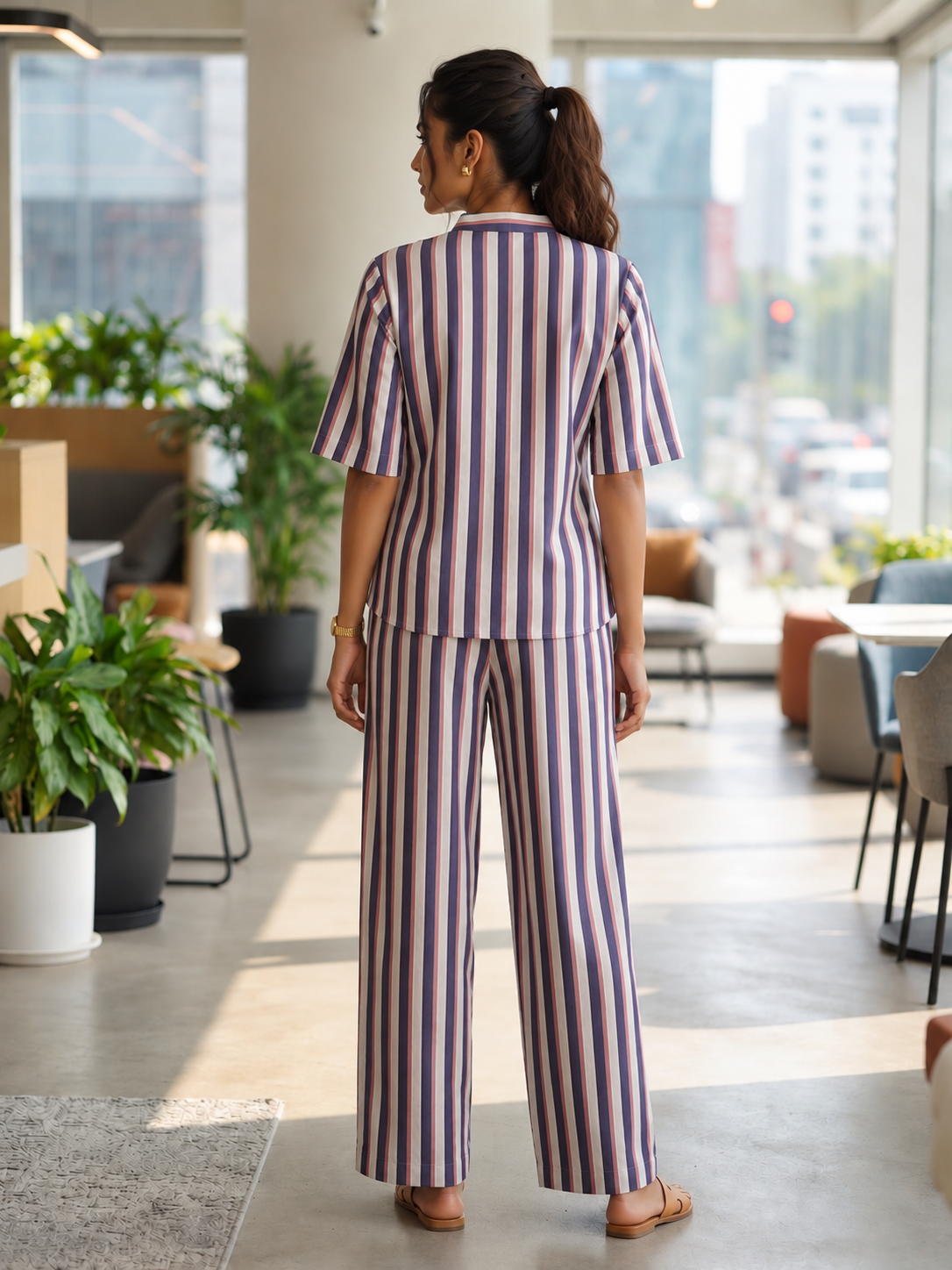 Midnight Berry Stripe Cotton Co-Ord Set