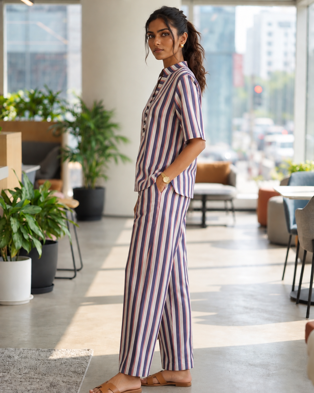 Midnight Berry Stripe Cotton Co-Ord Set