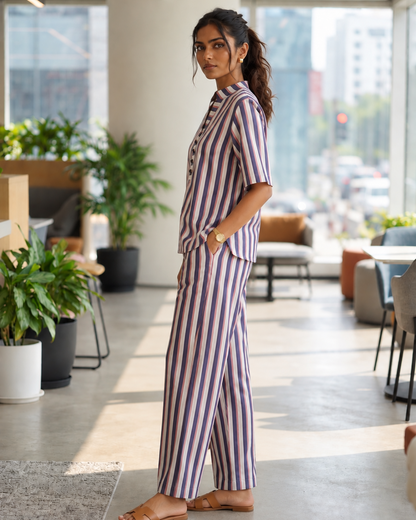 Midnight Berry Stripe Cotton Co-Ord Set