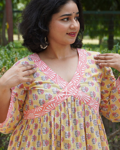 Anarkali - Pastel Yellow Kurti