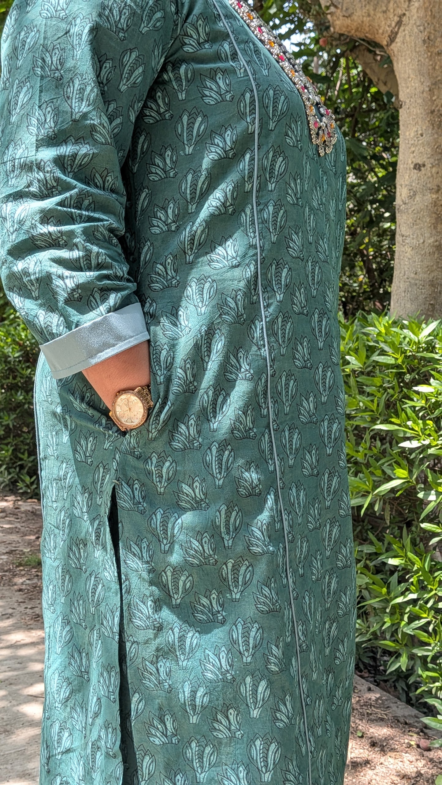 Dark Green Floral Block Print Coord Set