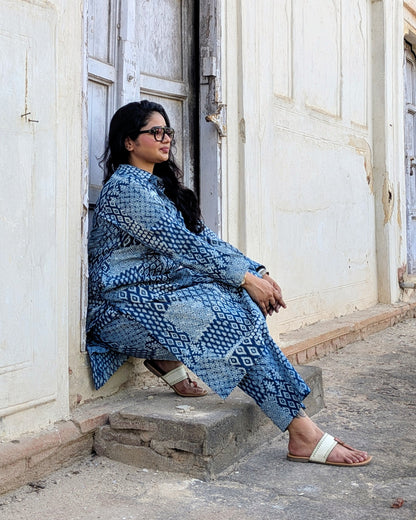 Indigo Multi Pattern Block Print Coord Set