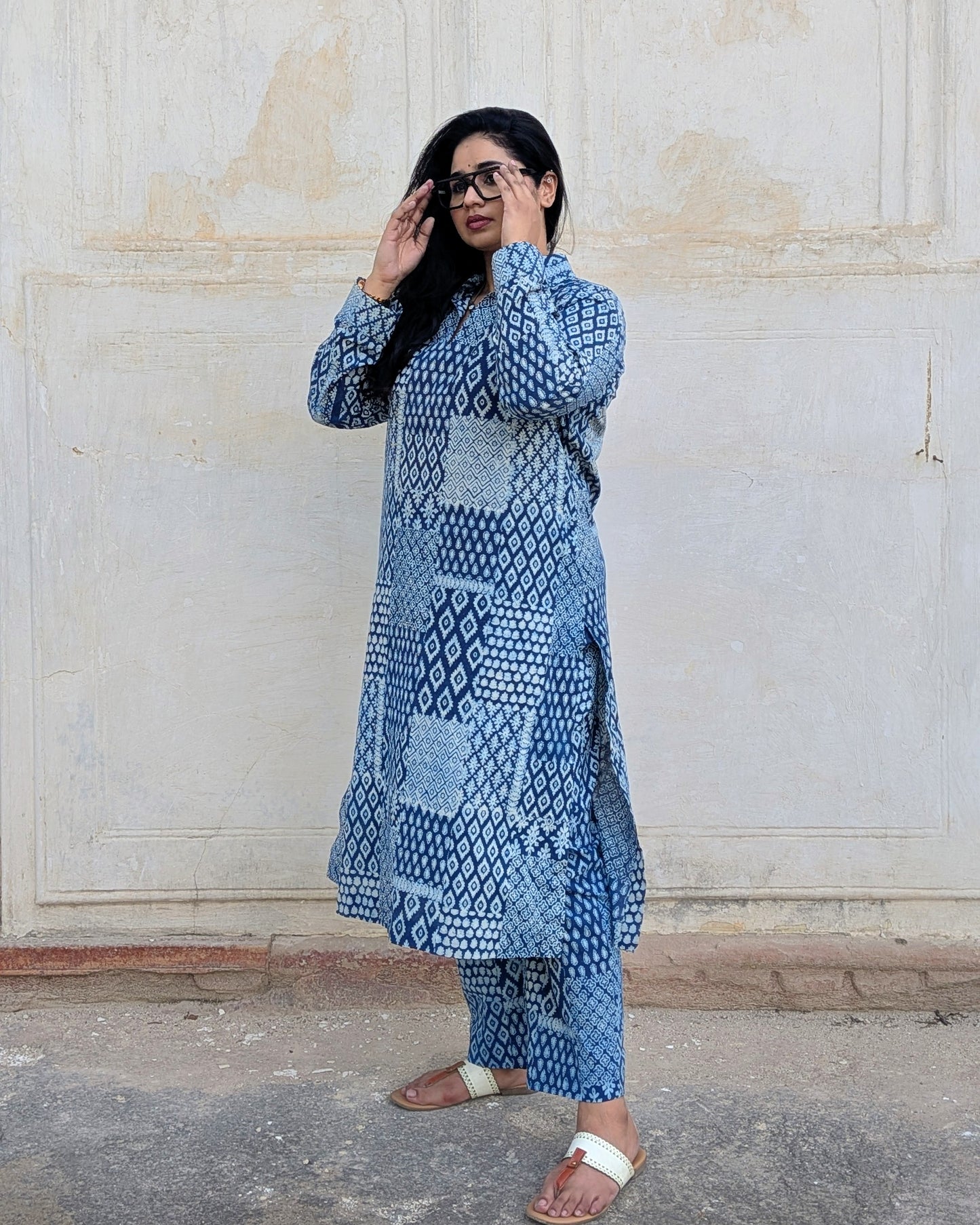 Indigo Multi Pattern Block Print Coord Set