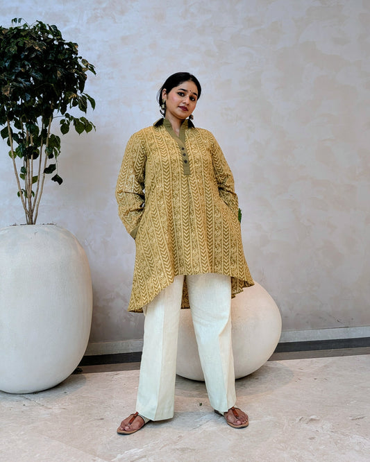 Olive Chevron A-Line Kurti