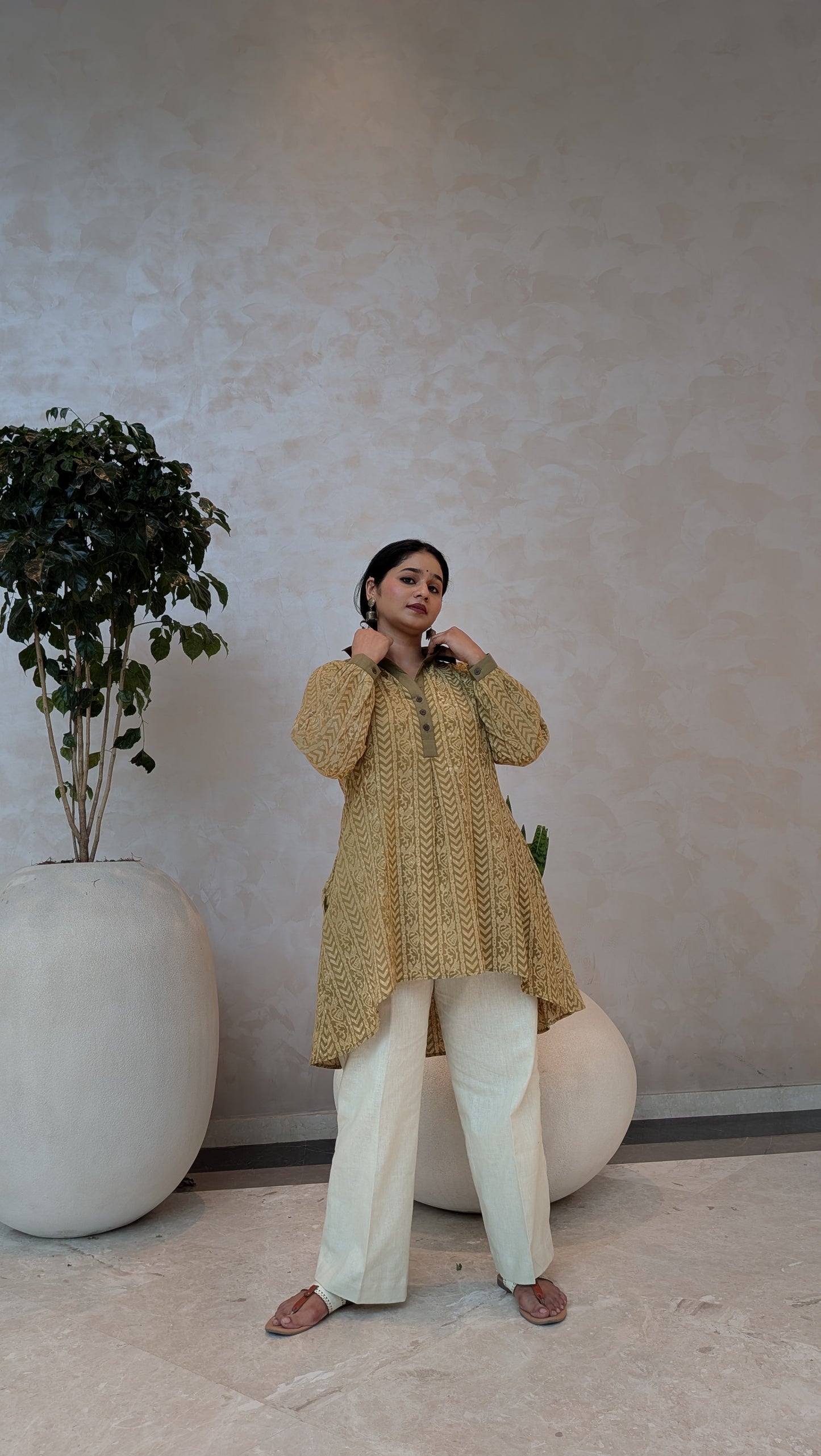 Olive Chevron A-Line Kurti