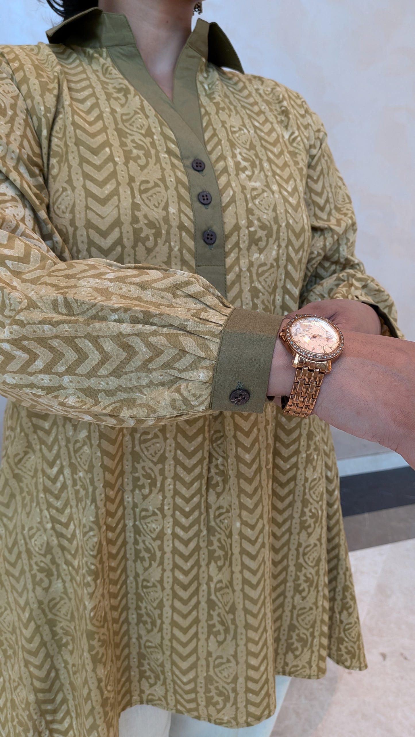 Olive Chevron A-Line Kurti