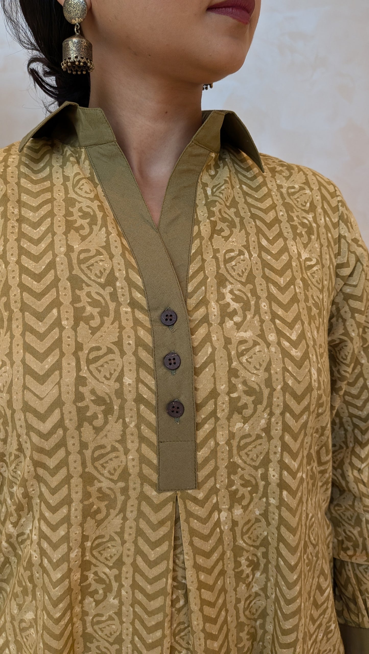 Olive Chevron A-Line Kurti