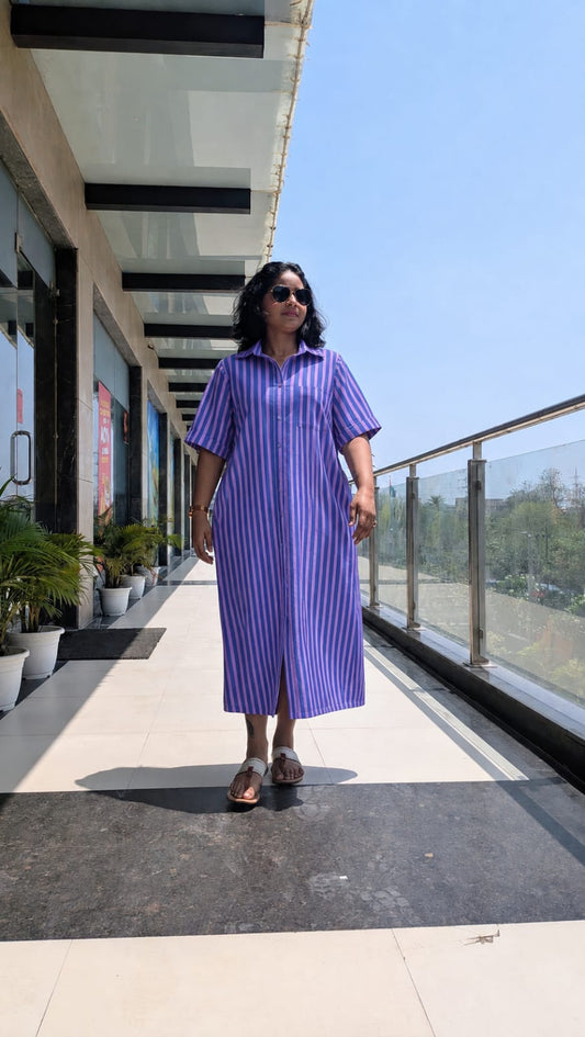 Cotton  Purple Striped Dress
