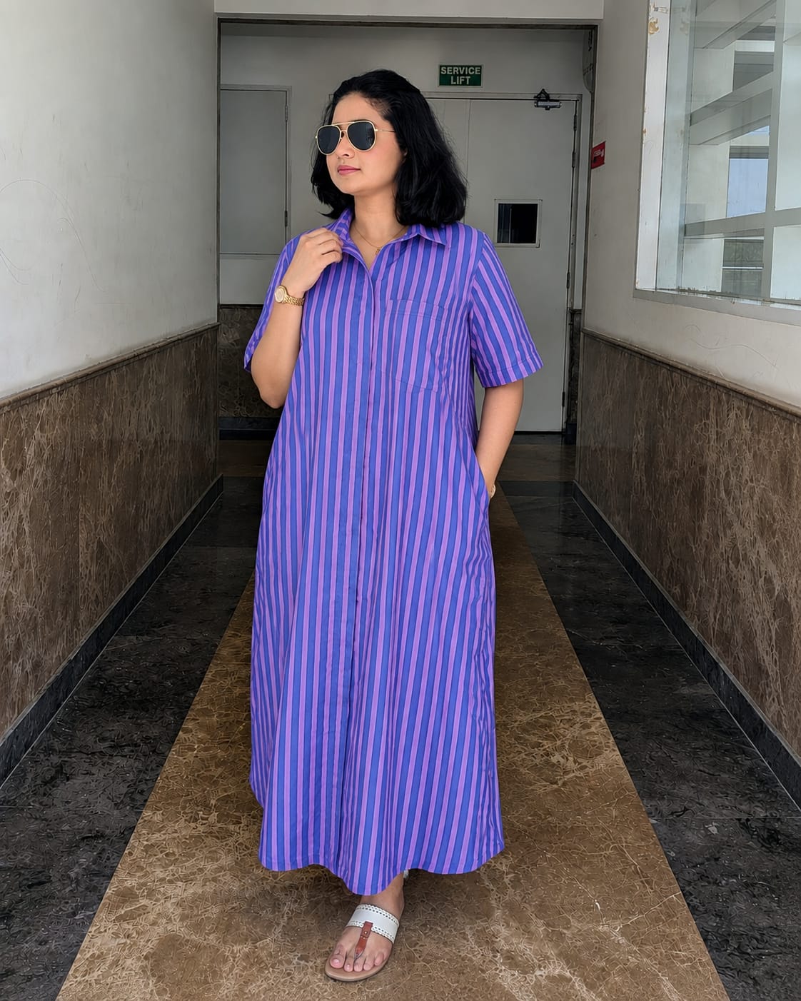 Cotton  Purple Striped Dress