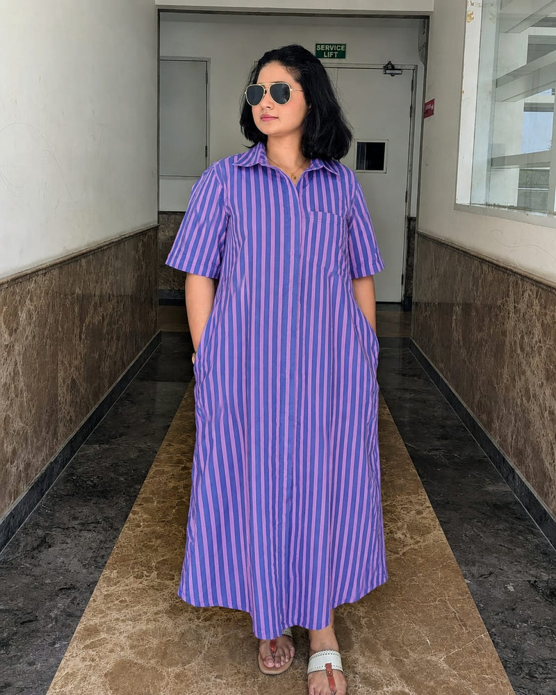 Cotton  Purple Striped Dress
