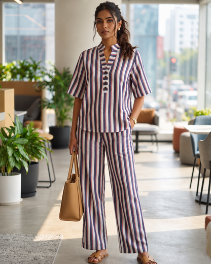 Midnight Berry Stripe Cotton Co-Ord Set