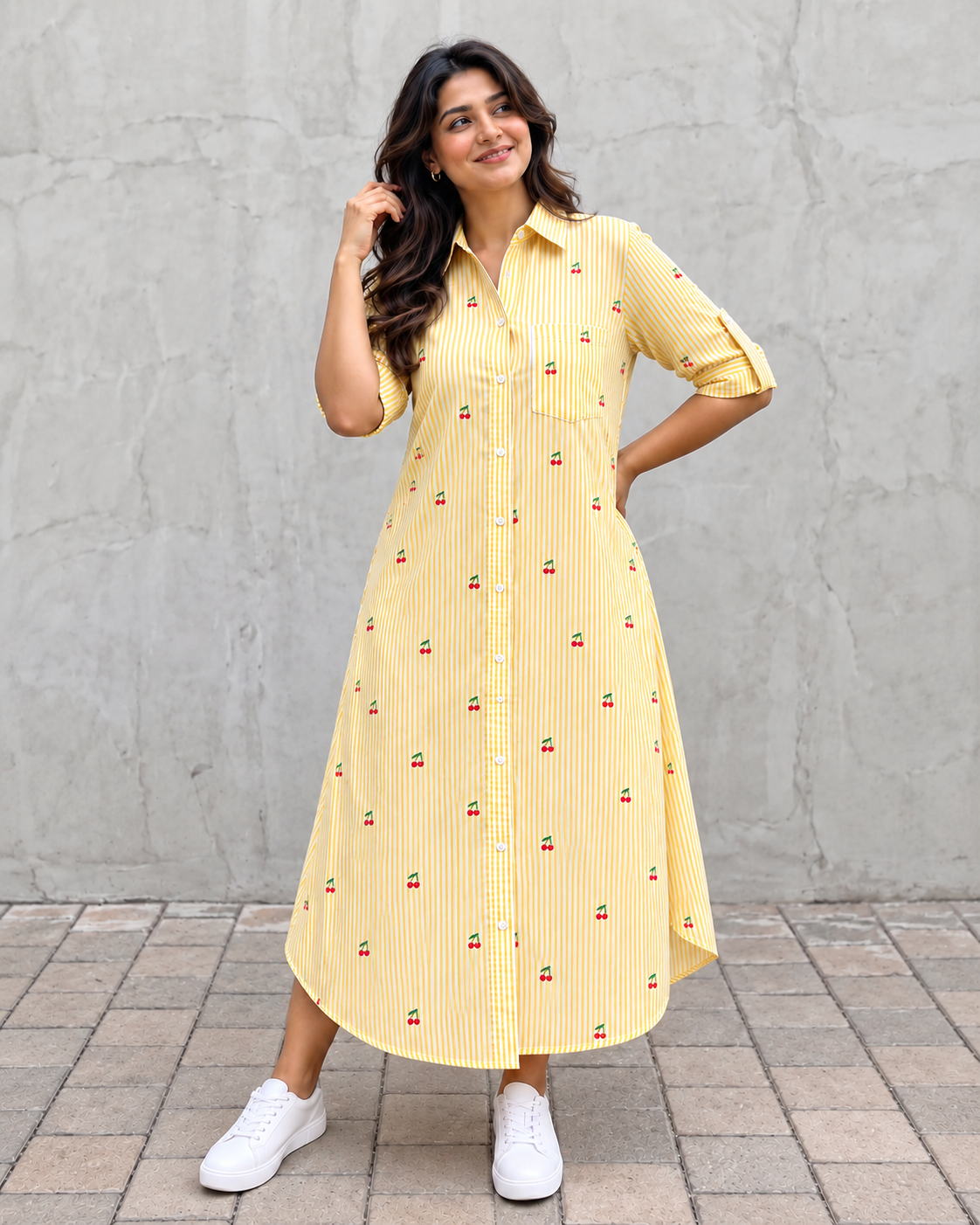 Yellow Cherry Stripe Dress