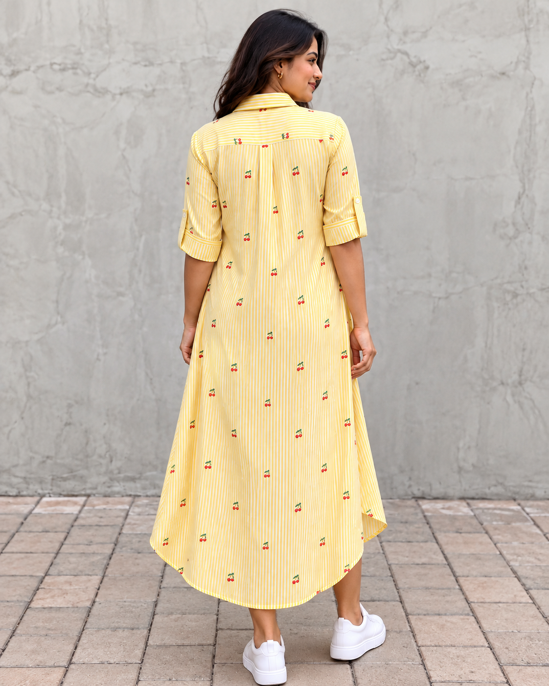 Yellow Cherry Stripe Dress
